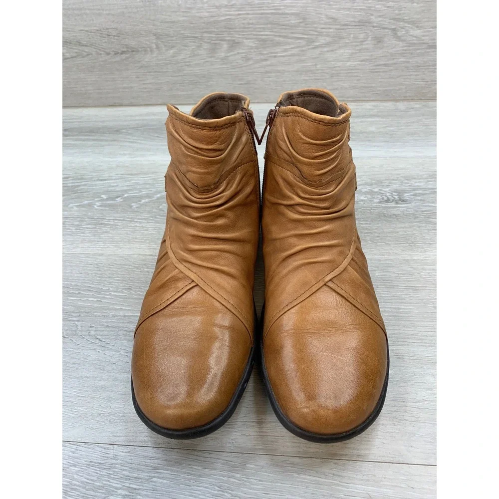 Cobb Hill by New Balance Bethany Women's Tan Leather Ruched Ankle Boots 8.5 N